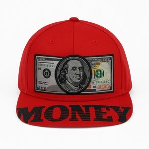 Top Level Red Money Snapback‎ Cap  Embroidered $100 Bill Graphic Hat